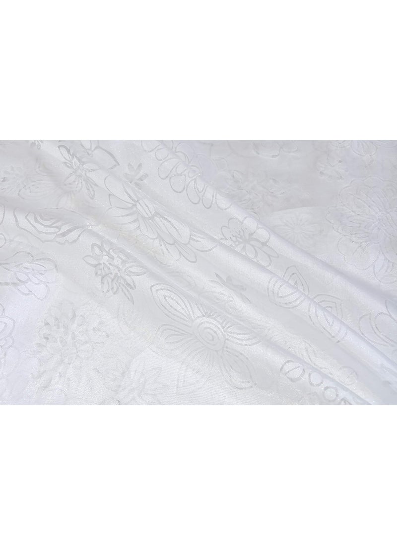 LINENWALAS LINENWALAS Floral Net Semi Transparent Door Curtains, Sheer Back Loops Hanging Style Curtains 8 Feet Long Set of 2, Net Fabric Curtains for Living Room, Bedroom, Kitchen (8 Feet, White Floral)  - Image 4