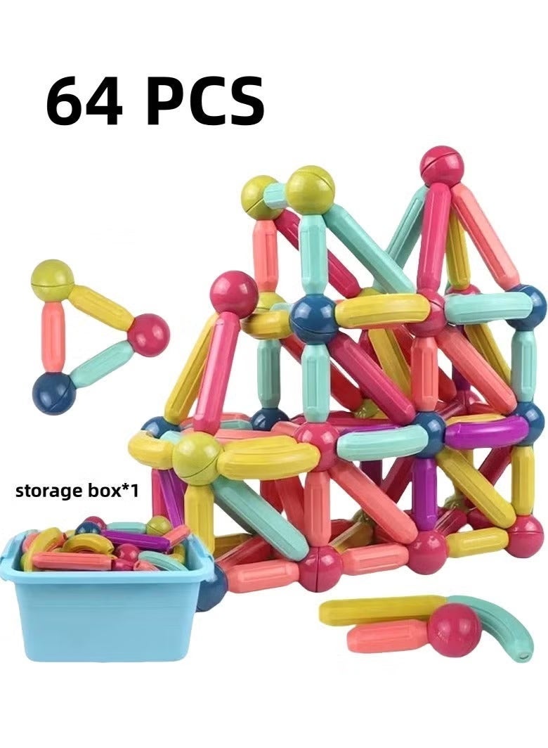 64 PCS Magnetic Building Toys With Storage Box for Kids, Magnet Blocks Sticks & Ball Creativity Game, Development Kit for Preschool Girls, Boys Ideal Gift Set - Image 5