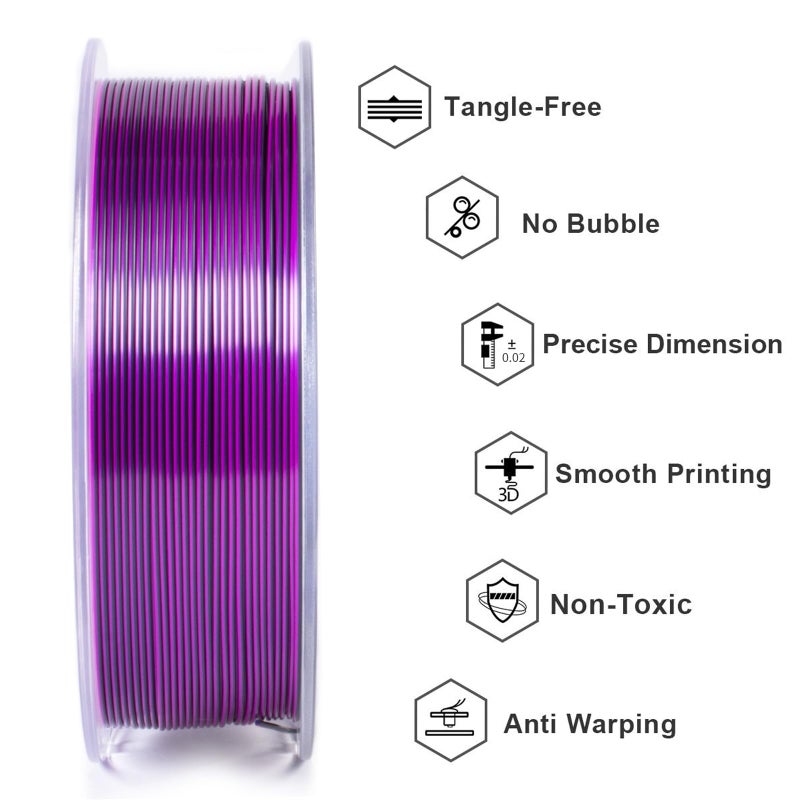 Geeetech Silk PLA Tri Color Filament 1.75mm 3D Printer Filament, Coextrusion Blue Purple Black Tri-Colors Metal-Like Shiny Silk PLA Filament, 1kg (2.2lbs) 1 Spool, Dimensional Accuracy +/- 0.02 mm - Image 3