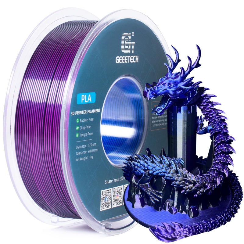 Geeetech Silk PLA Tri Color Filament 1.75mm 3D Printer Filament, Coextrusion Blue Purple Black Tri-Colors Metal-Like Shiny Silk PLA Filament, 1kg (2.2lbs) 1 Spool, Dimensional Accuracy +/- 0.02 mm - Image 1