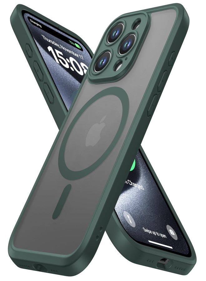 ImpactStrong Magnetic Guard Designed for iPhone 15 Pro Case [Camera Cover] [Military Grade Drop Tested] [Compatible with MagSafe] Slim Translucent Matte Phone Case (6.1") - Dark Green - Image 1