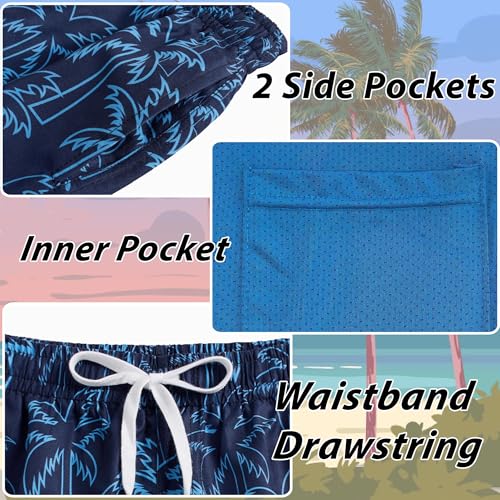 swimsobo Boys Swim Trunks Size 14-16 Years Kids with Compression Liner Swimming Shorts Swimsuits Blue Hawaiian Kids Boardshorts - Image 3