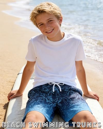 swimsobo Boys Swim Trunks Size 14-16 Years Kids with Compression Liner Swimming Shorts Swimsuits Blue Hawaiian Kids Boardshorts - Image 2