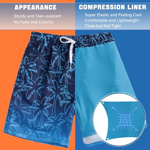 swimsobo Boys Swim Trunks Size 14-16 Years Kids with Compression Liner Swimming Shorts Swimsuits Blue Hawaiian Kids Boardshorts - Image 4