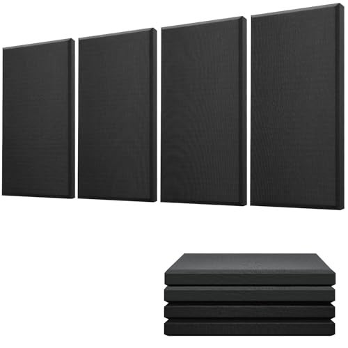 Moukey Acoustic Panels 4 PCS, 2.4“ Thick Fiberglass Soundproof Wall Panels 24''x12'', Self-adhesive Sound Absorbing Panels for Studios, Office, Home Theater (Black) - Image 1