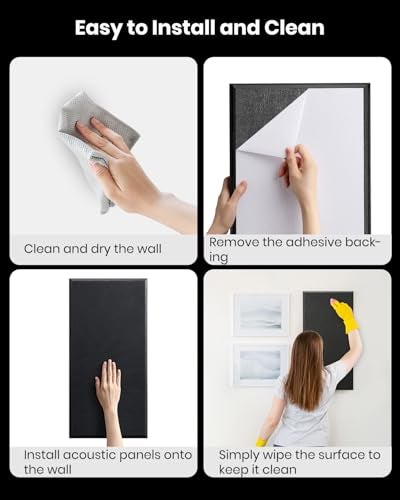 Moukey Acoustic Panels 4 PCS, 2.4“ Thick Fiberglass Soundproof Wall Panels 24''x12'', Self-adhesive Sound Absorbing Panels for Studios, Office, Home Theater (Black) - Image 5