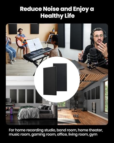 Moukey Acoustic Panels 4 PCS, 2.4“ Thick Fiberglass Soundproof Wall Panels 24''x12'', Self-adhesive Sound Absorbing Panels for Studios, Office, Home Theater (Black) - Image 3
