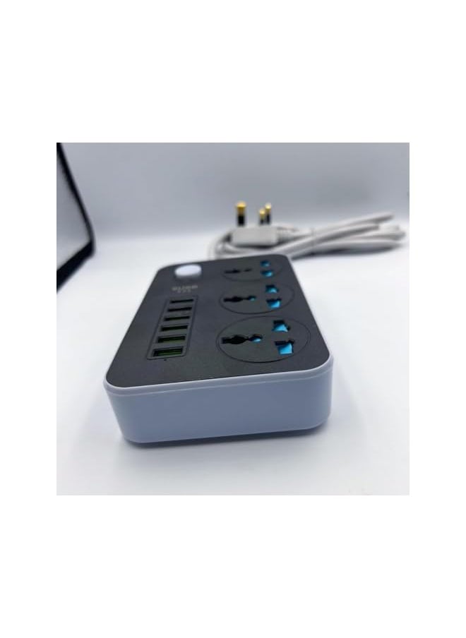 PROMASS Heavy-Duty 3-Outlet Power Strip with 6 USB Ports, 3250W Surge Protection, 2M Flame Retardant Extension Cord, Smart Fast Charging, Multi-Plug, Safety Shutter, Universal Compatibility for Home & Office  - Image 4