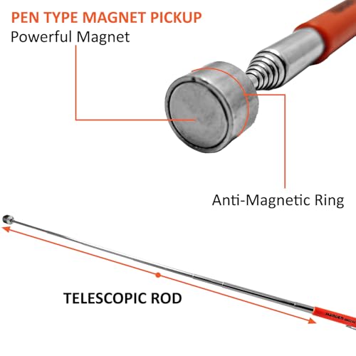 Harden Telescopic Magnetic Pickup Pen Tool 8LB (3.5kg) 135-640mm Extendable Magnetic Stick with Pocket Clip for Pickup Up Nuts and Bolts - 660246 - Image 2