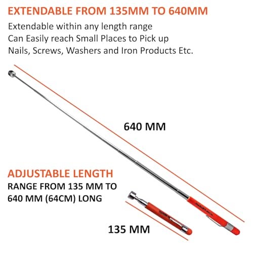 Harden Telescopic Magnetic Pickup Pen Tool 8LB (3.5kg) 135-640mm Extendable Magnetic Stick with Pocket Clip for Pickup Up Nuts and Bolts - 660246 - Image 4