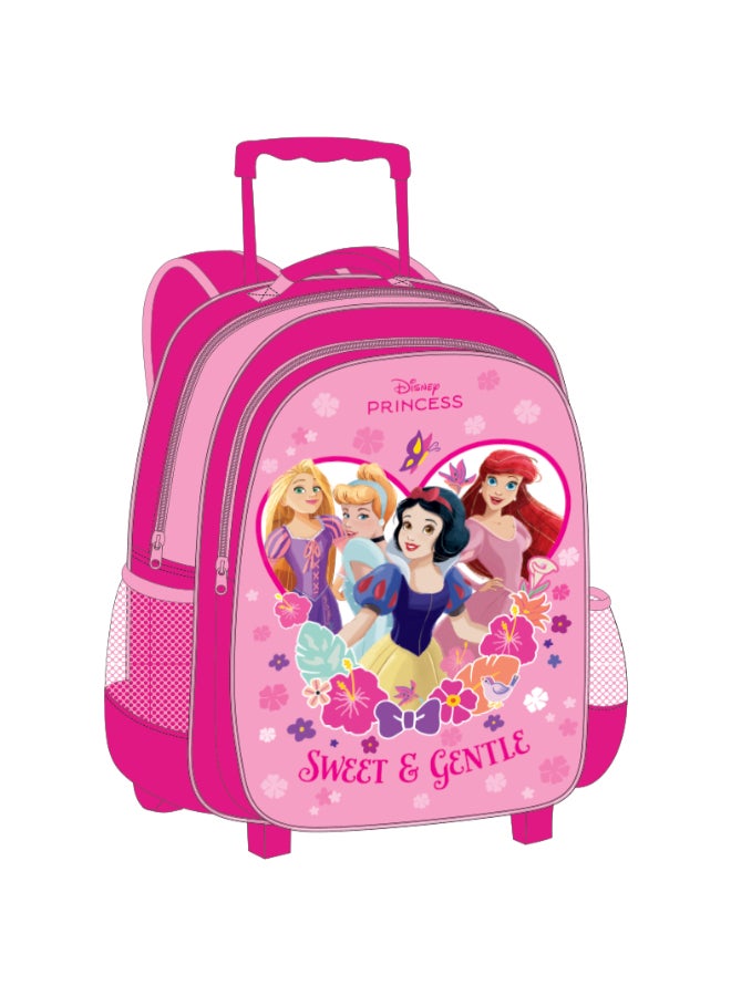 حقيبة أميرة في حقيبة بعجلات بوصة مع صندوق غداء، حقيبة غداء، زجاجة مياه وحافظة أقلام