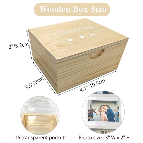 Senfaro Pull Out Photo Album Wooden Box, Picture Memory Keepsake Box, Photo Collection Gift for Him Her Friend Family, Anniversary Birthday Xmas Wedding Gifts (3"x2" Wallet Size Photo) - Image 3