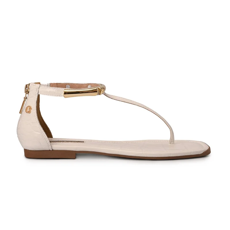 Flat White Bianco Leather Sandals