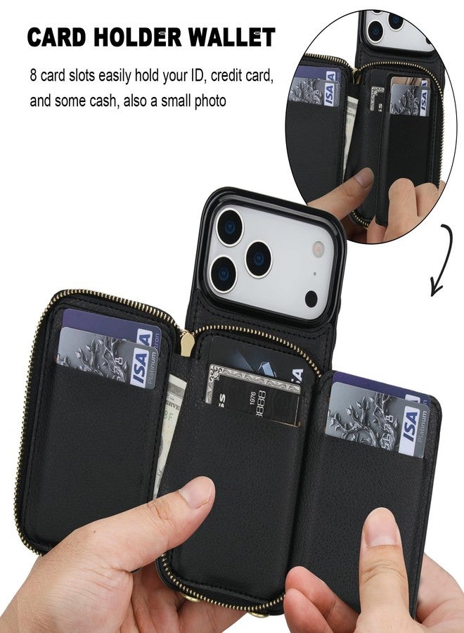 Bocasal RFID Blocking Wallet Case for iPhone 17 Pro Max, Adjustable Crossbody Zipper Purse Case Card Holder with Kickstand Detachable Wrist Strap, PU Leather Flip Folio Case 6.9 Inch 5G (Black) - Image 4
