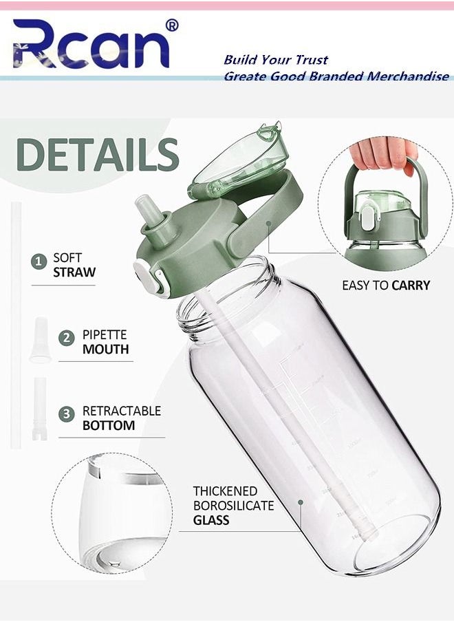 Rcan 2 Pcs Portable Glass Water Bottle with Straw and Handle Lid Large Capacity Water Cup with Silicone Sleeve and Time Marker Reusable Sports Drinking Bottle and Cup Brush Suitable for Men Women 56oz  - Image 4