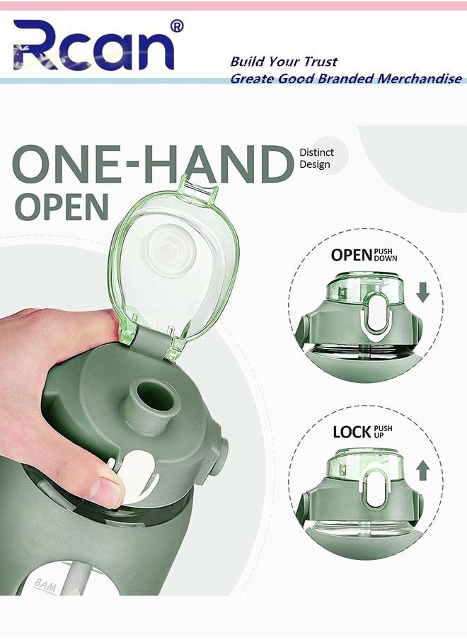 Rcan 2 Pcs Portable Glass Water Bottle with Straw and Handle Lid Large Capacity Water Cup with Silicone Sleeve and Time Marker Reusable Sports Drinking Bottle and Cup Brush Suitable for Men Women 56oz  - Image 5