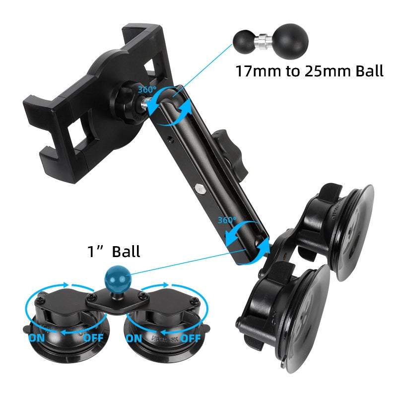 Leenconghui Dual Suction Cup Tablet Holder Mount for Personal Airplane/Boat/Car/Truck Windshield, Pilots iPad Holder Fits iPad Pro Air and Other 4.7-13" Tablets - Image 3
