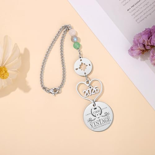 Yiyang 60th Birthday Gifts for Women Men, Personalized Rear View Crystal Beads Decor, Vintage 1966 Auto Rearview Hanging Pendant Accessories for 60 Year Old Woman Men Wife Husband Mom Dad Grandma - Image 3