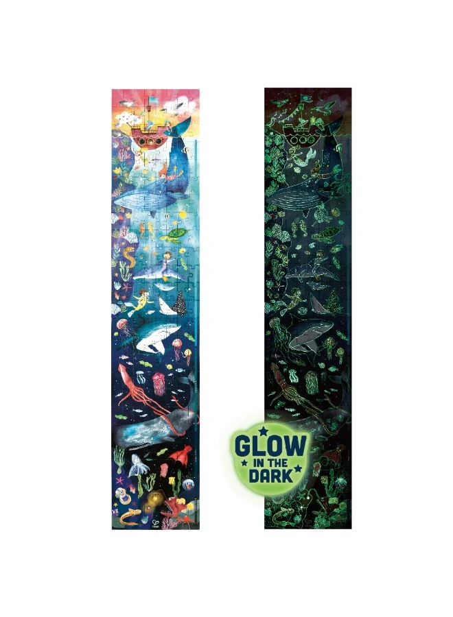 هيب Hape Ocean Life 200-Piece Glow-in-the-Dark Giant Floor Jigsaw Puzzle for Kids, 1.5m Underwater Sea Animals Puzzle with 10 Fun Fact Cards, Educational Learning Toy, Ages 6+