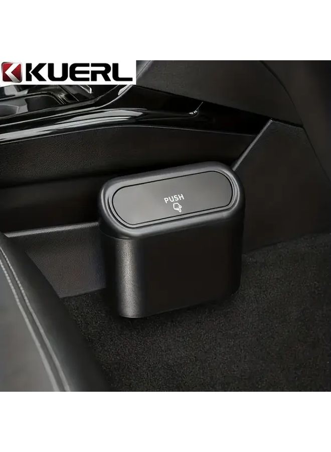 Black Car Trash Can Double Compartment With Easy Open Lid Durable Plastic Interior Organizer - Image 1