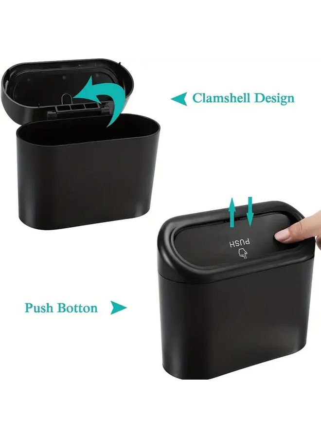 Black Car Trash Can Double Compartment With Easy Open Lid Durable Plastic Interior Organizer - Image 2