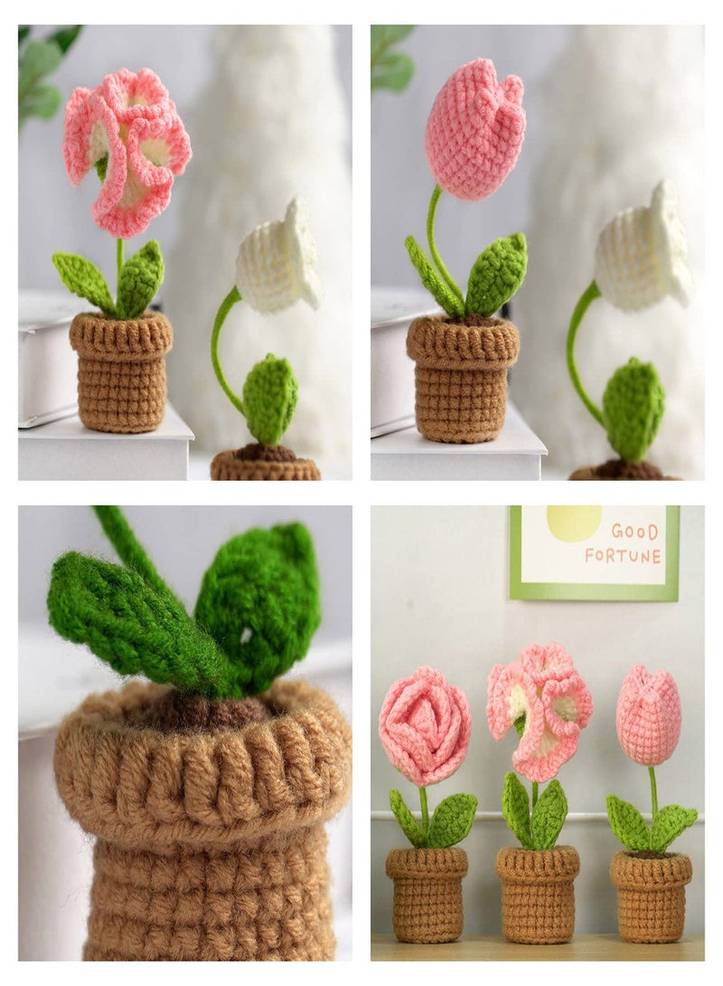 SYOSI Crochet Kit,Mini Flower Pots Knitting Potted Flowers Crochet Kit for Beginners Starter Crochet Kit with Instructions - Image 2