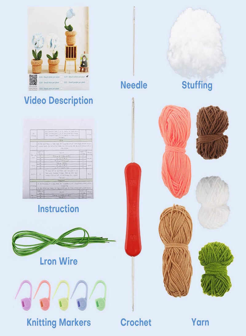 SYOSI Crochet Kit,Mini Flower Pots Knitting Potted Flowers Crochet Kit for Beginners Starter Crochet Kit with Instructions - Image 3