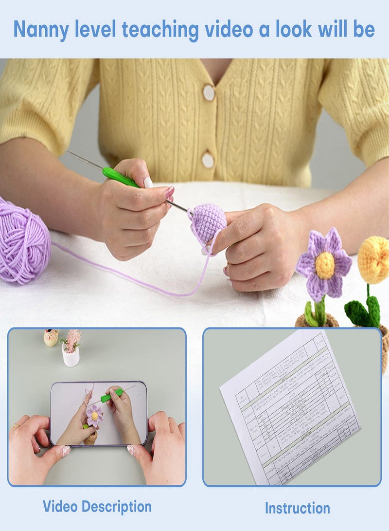 SYOSI Crochet Kit,Mini Flower Pots Knitting Potted Flowers Crochet Kit for Beginners Starter Crochet Kit with Instructions - Image 4
