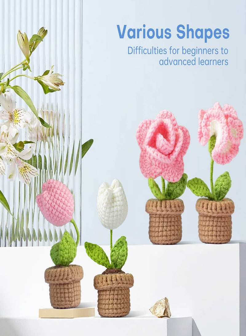 SYOSI Crochet Kit,Mini Flower Pots Knitting Potted Flowers Crochet Kit for Beginners Starter Crochet Kit with Instructions - Image 5