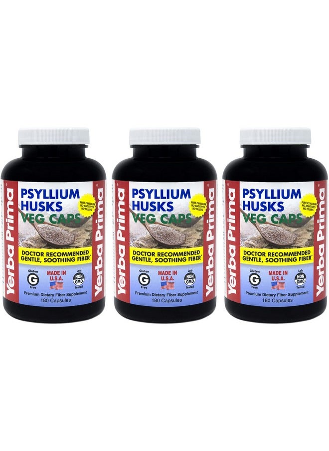 Yerba Prima - Psyllium Husks Veg Caps 180 Count (Pack Of 3) Vegan Nongmo Gluten Free Colon Cleanser Daily Fiber Supplement For Gut Health & Regularity - Image 1