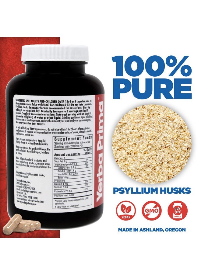 Yerba Prima - Psyllium Husks Veg Caps 180 Count (Pack Of 3) Vegan Nongmo Gluten Free Colon Cleanser Daily Fiber Supplement For Gut Health & Regularity - Image 1