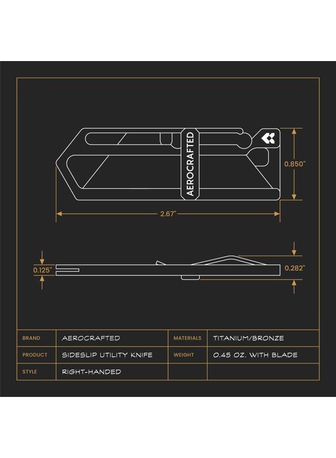 Aerocrafted Sideslip Utility Knife - Everyday Carry, Heavy Duty Retractable, Sharp Razor Blade Made in the USA (Titanium/Bronze, Right-handed) - Image 4