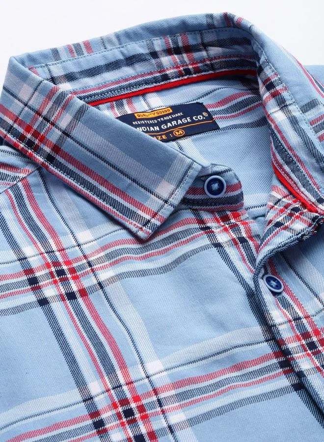 The Indian Garage Co Men Blue Checked Regular Fit Shirt