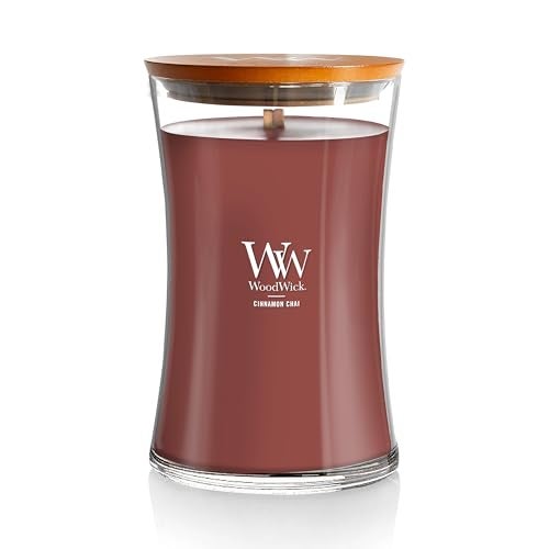 WoodWick Large Hourglass Candle Cinnamon Chai - Premium Soy Blend Wax Pluswick Innovation Wood Wick Made in USA - Image 1