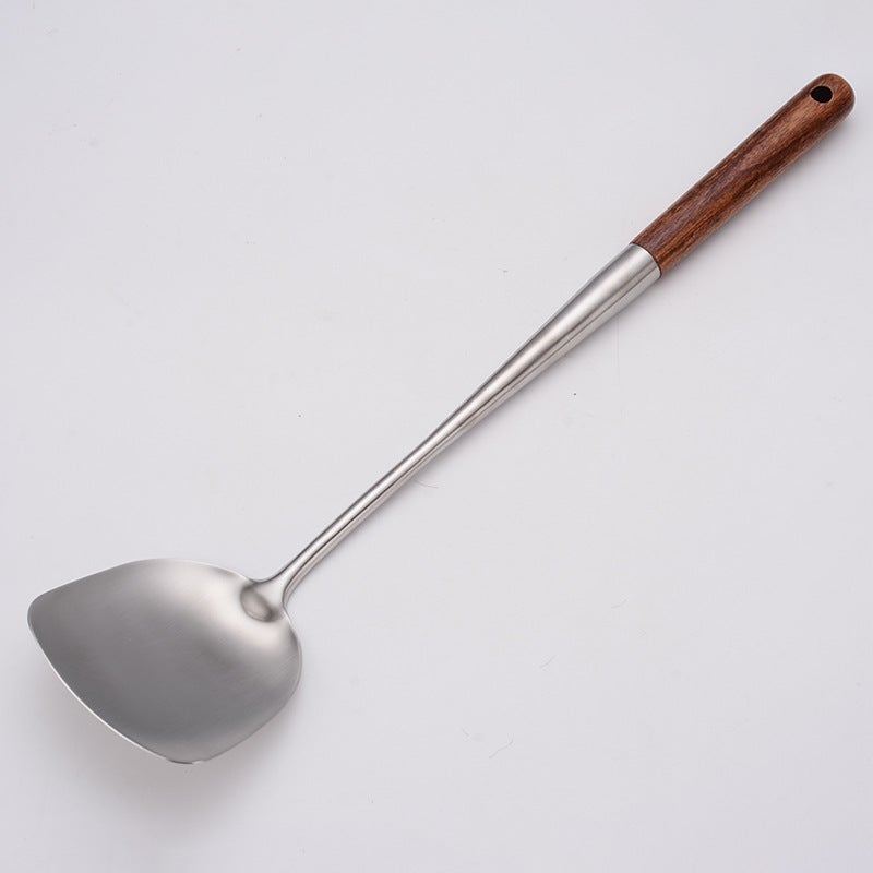 304 Stainless Steel Kitchenware Shovel and Spoon Set Long Wooden Handle Pot Household Cooking Stir-frying Spoon Special for Chef 201 stir-frying shovel 