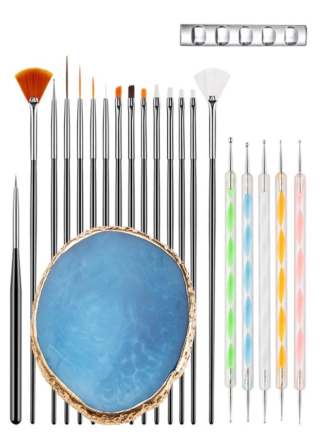 HomTop Nail Art Brush 22-Piece Set, 2-Way Acrylic Silicone Engraving Pen Dotting Pen Tools Nail Art Kit, Resin Nail Art Palette, For Nail Art DIY Home Salon Makeup Display Board (Blue) - Image 1