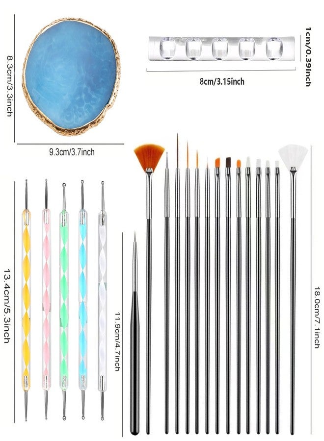 HomTop Nail Art Brush 22-Piece Set, 2-Way Acrylic Silicone Engraving Pen Dotting Pen Tools Nail Art Kit, Resin Nail Art Palette, For Nail Art DIY Home Salon Makeup Display Board (Blue) - Image 3