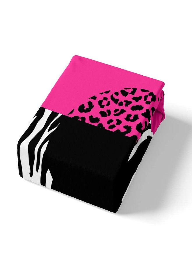 Castle Fairy Zebra Leopard Sheet Sets King Abstract Patchwork Pink Heart Bedding Comforter 4Pcs for Kids Girls Women Room Decor Wild Animals Skin Deep Pocket Sheet Modern Romantic Fitted Flat Sheet,2 Pillowcases - Image 5