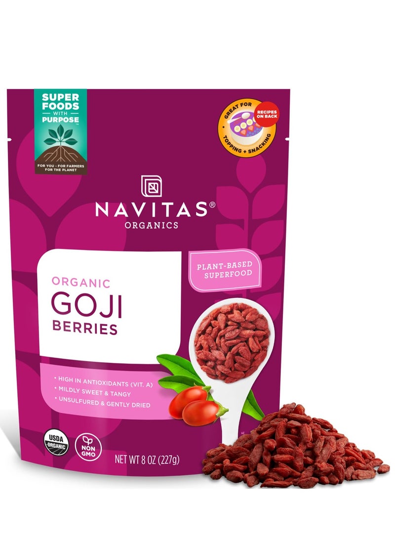 Navitas Organics Goji Berries For Smoothies, Trail Mix, Baked Goods, Oatmeal More 8oz. Bag, 8 Servings - Image 1