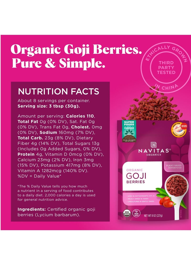 Navitas Organics Goji Berries For Smoothies, Trail Mix, Baked Goods, Oatmeal More 8oz. Bag, 8 Servings - Image 2