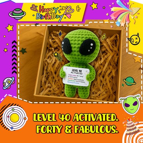 MAMAGIFTREE 40th Birthday Milestone Keepsake – Handmade Crochet Alien Keepsake Doll with Funny Bday Message – Unique 40 Years Old Gift for Him Her Friend or Family - Image 2