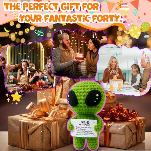 MAMAGIFTREE 40th Birthday Milestone Keepsake – Handmade Crochet Alien Keepsake Doll with Funny Bday Message – Unique 40 Years Old Gift for Him Her Friend or Family - Image 4