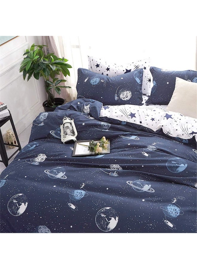 Starry Sky Space Astronaut 4 Pcs Bedding Set King Size 220×240cm, Soft Microfiber Bed Linen, Duvet Cover + Flat Sheet + 2 Pillowcases, Space Planet Print Bedroom Decor, Washable Comfort Bed Set For Adults Teens Boys - Image 2
