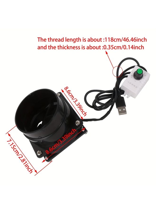 Mini Range Hood Fan 5V USB Powered Adjustable Speed Black Metal Kitchen Bathroom - Image 2