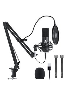 Maono AUA04 Professional Podcaster USB Microphone 192KHZ/24Bit Plug & Play PC Computer Podcast Condenser Cardioid Metal Mic Kit Black  - Image 1