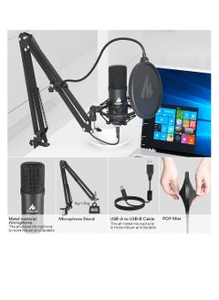 Maono AUA04 Professional Podcaster USB Microphone 192KHZ/24Bit Plug & Play PC Computer Podcast Condenser Cardioid Metal Mic Kit Black  - Image 5