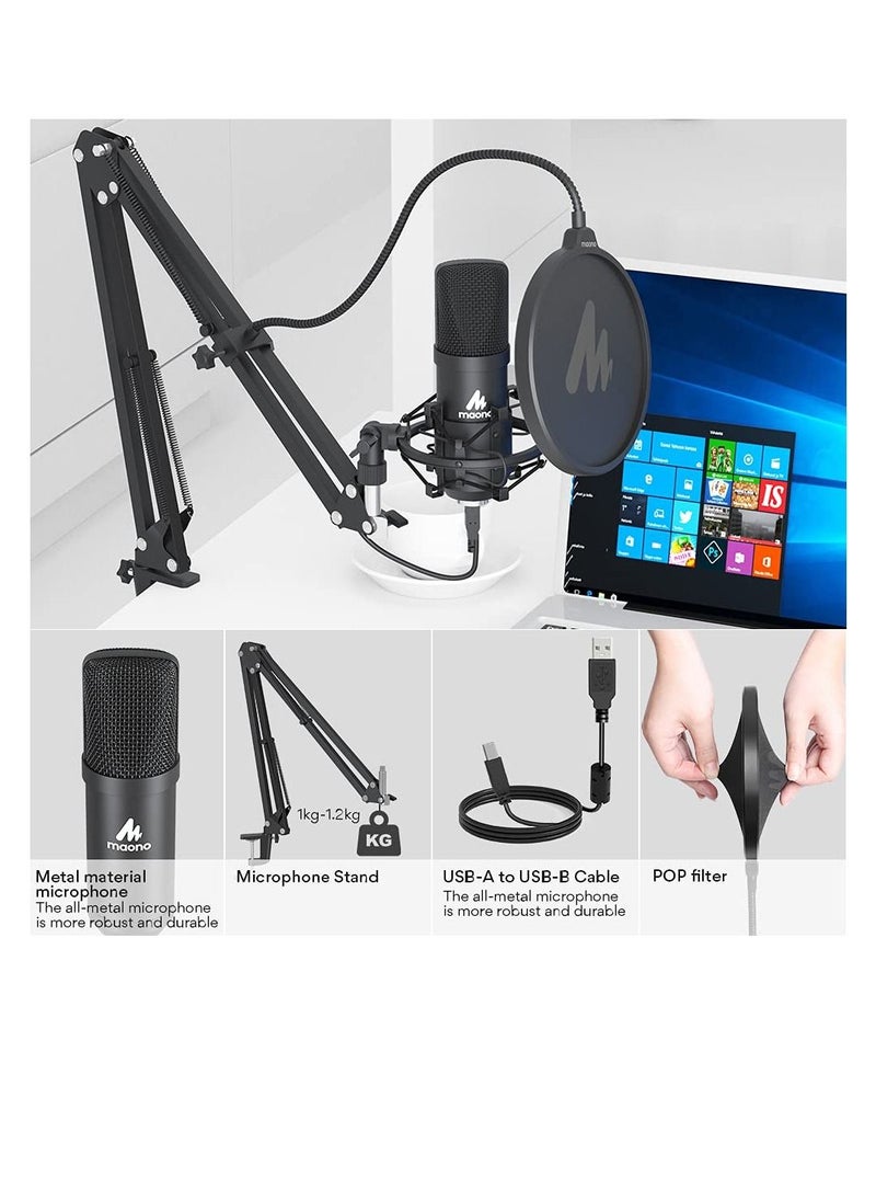 ماونو AUA04 ميكروفون Podcaster USB احترافي 192 كيلو هرتز/24 بت التوصيل والتشغيل جهاز كمبيوتر شخصي بودكاست مكثف قلبي معدن ميكروفون عدة أسود  - Image 5