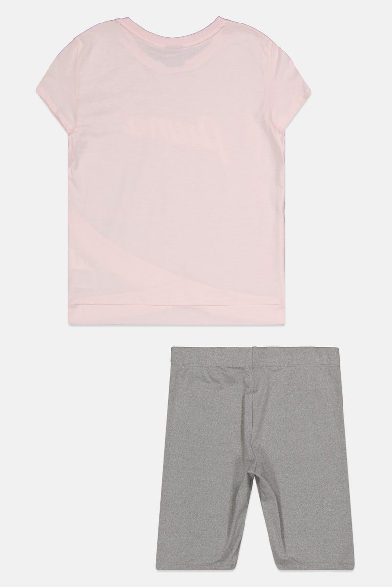 PUMA Kids Girl 2 Pieces Sportwear Fit Top And Short Set, Pink/Grey - Image 2