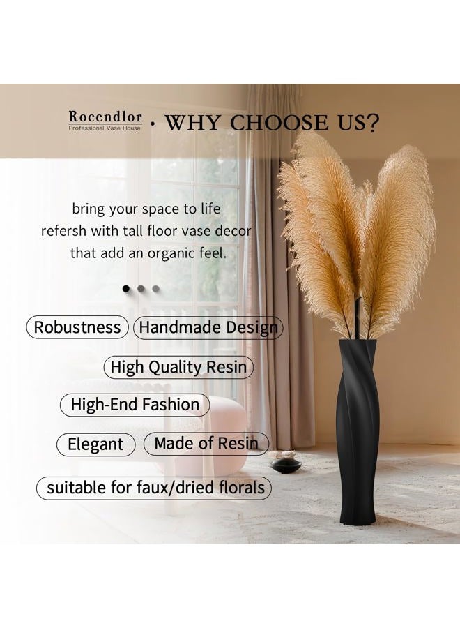 Rocendlor Tall Vases - 23.6" Tall Floor Vase for Home Decor, Resin Floor Vases, Black Hexagon Twist Floor Vase, Fits Into Hay/Pampas Grass, Living Room, Office, Wedding Decor (Black) - Image 2
