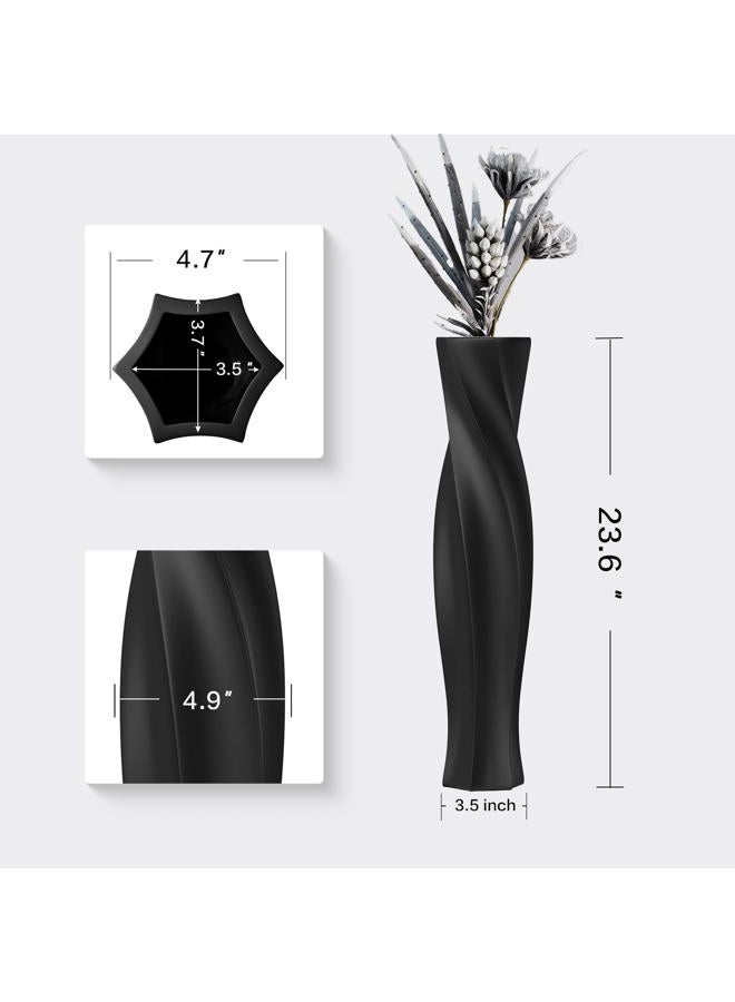 Rocendlor Tall Vases - 23.6" Tall Floor Vase for Home Decor, Resin Floor Vases, Black Hexagon Twist Floor Vase, Fits Into Hay/Pampas Grass, Living Room, Office, Wedding Decor (Black) - Image 3